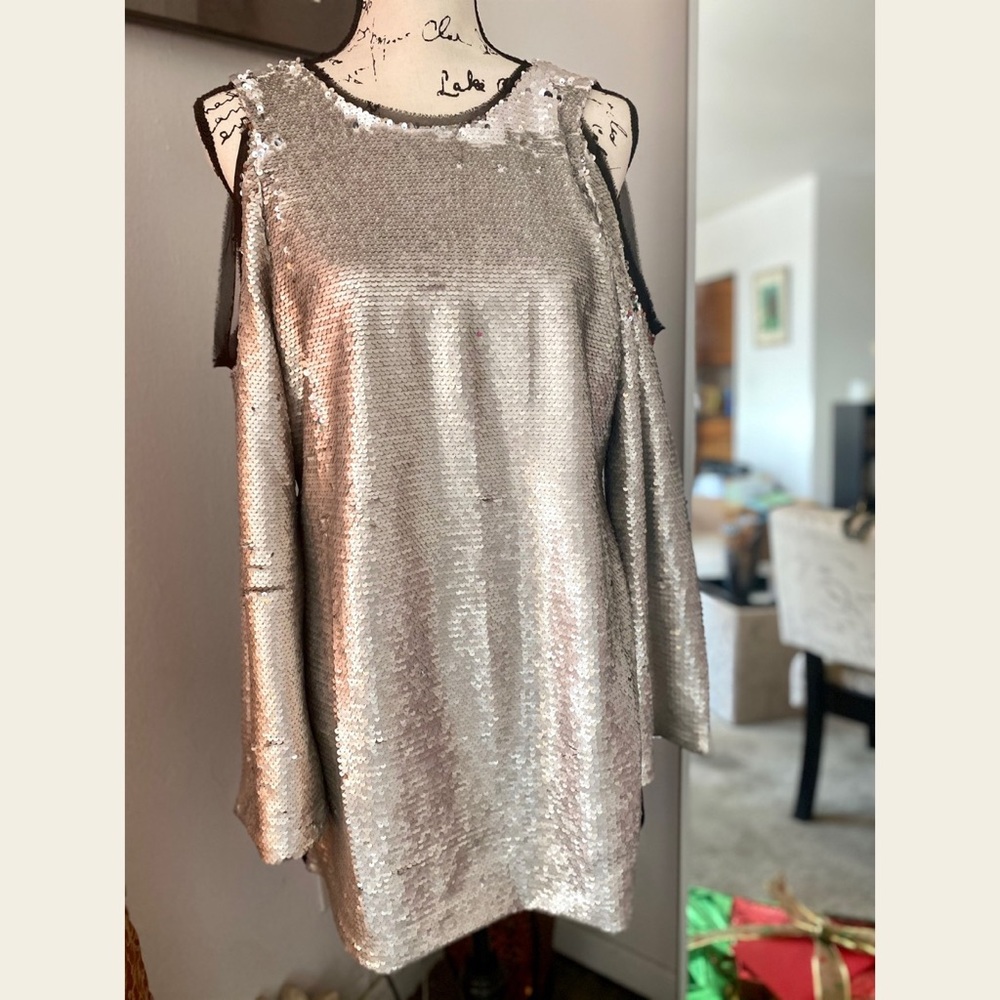 Rachel Roy Sequined Cold Shoulder Top